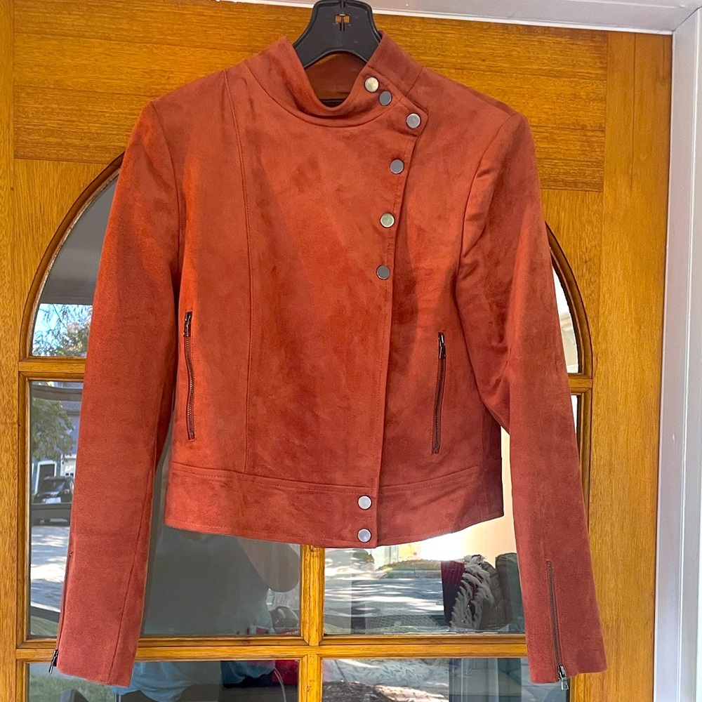 Bcbgmaxazria Hansen Burnt Orange Faux Suede Jacket Size Medium